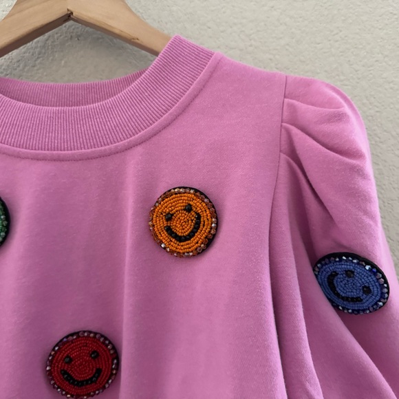 Queen Of Sparkles Smiley Face 3D Skort Set Med Pink Sweatshirt Skirt Casual Fun - Picture 11 of 16